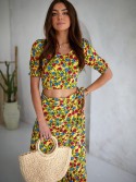 Summer set with flowers, yellow maxi blouse and skirt 3364 - Online store - Boutique